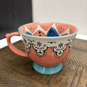 Meritage Ceramic Oversized Jumbo Mug Cup Soup Cereal Bowl 16 oz Coral Pink Teal